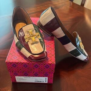 Tory Burch Striped Loafers with Gold Logo
